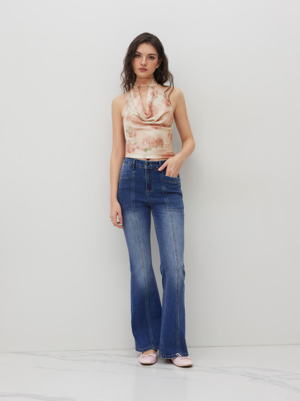 Stretch Cider Denim Mid Rise Flared Jeans
