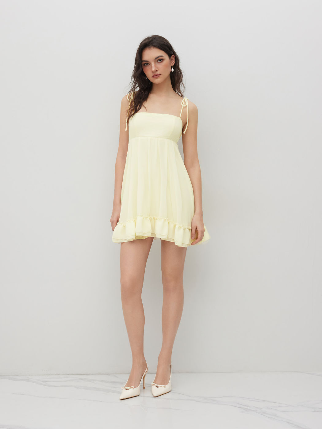 Chiffon Bowknot Cut Out Ruffle Mini Dress