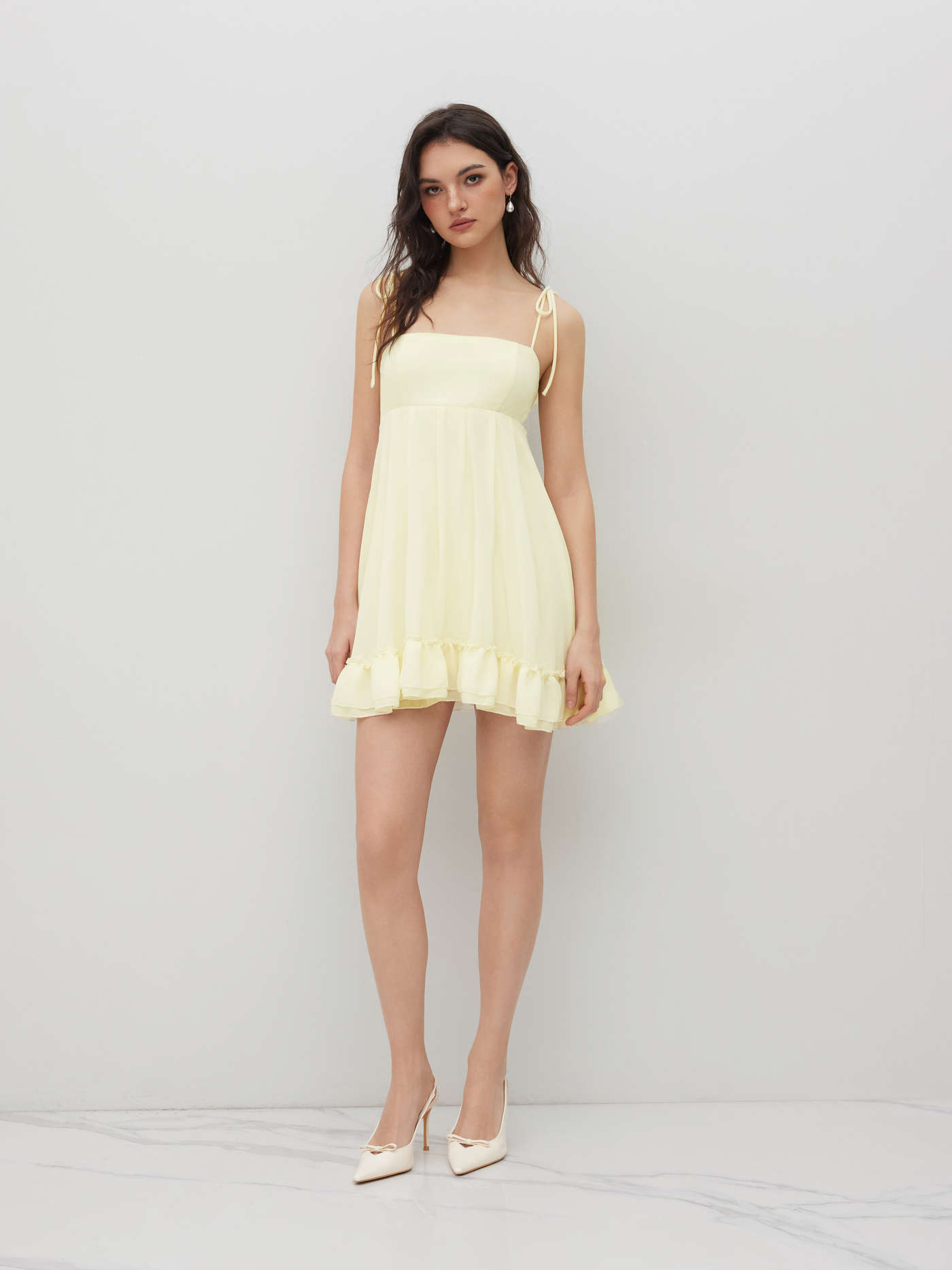Chiffon Bowknot Cut Out Ruffle Mini Dress