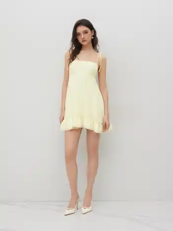 Chiffon Schleife Cut Out Rüschen Minikleid