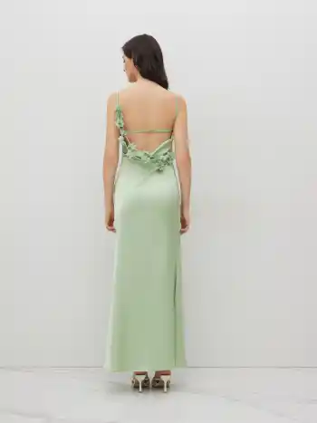 Satin-Cowl-Hals 3D-Blumen-Rusche-Mermaid-Maxikleid