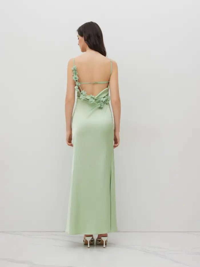 Mesh Halter Neckline Ruched Maxi Dress With Scarf