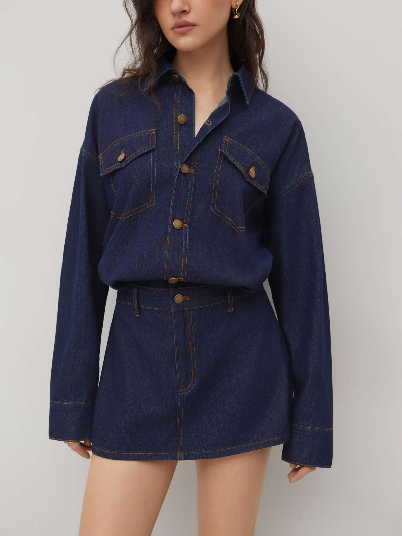 Denim Denim Collar Jacket Mini Dress For Daily Casual