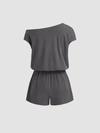 Asymmetrical Neck Drawstring Romper