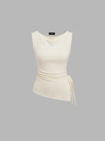 Kragenhalterung, geriffelt, geschlitzt, geknotet, asymmetrisches Tank-Top
