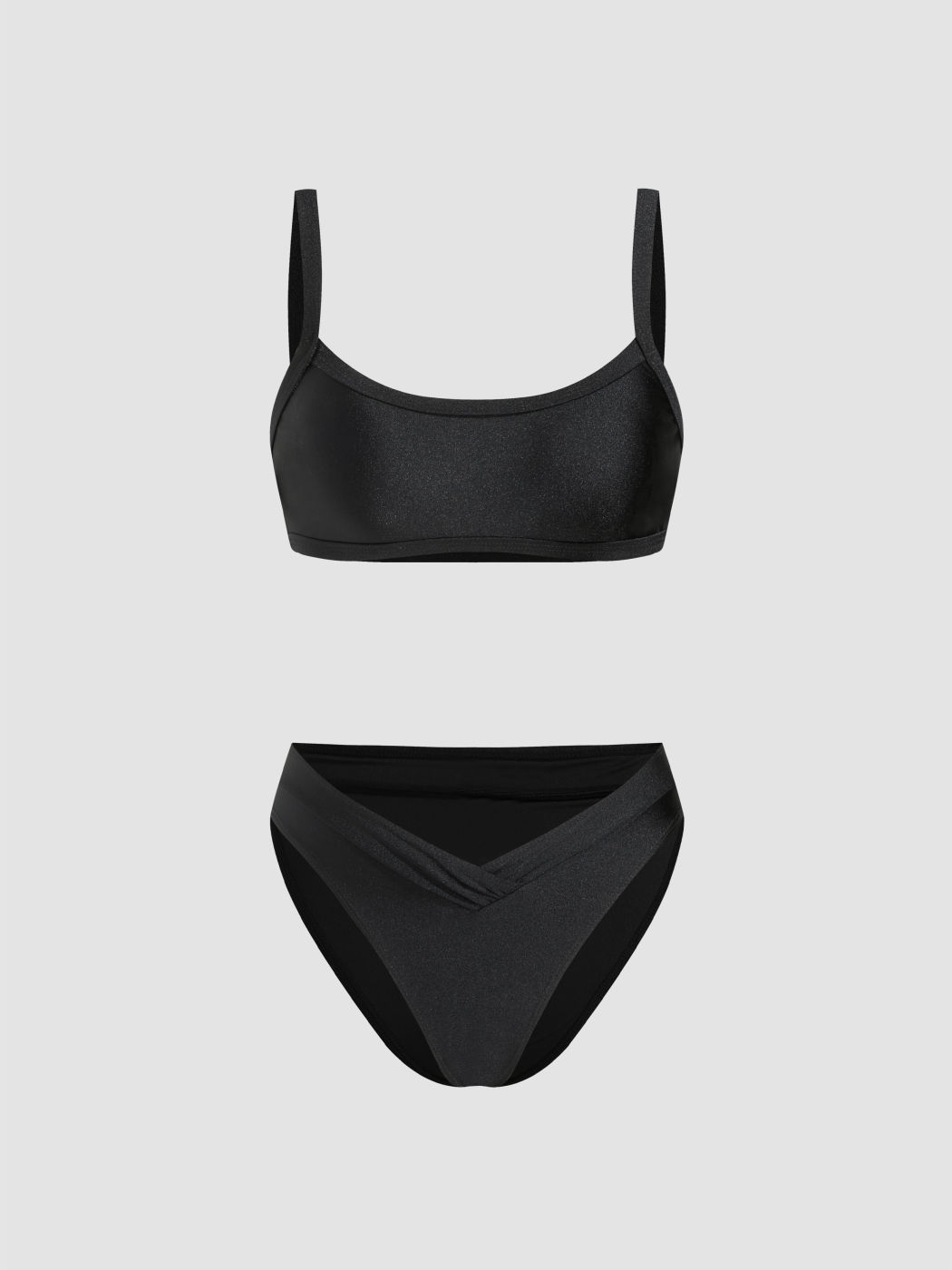 U-neckline Tankini Full Coverage Bikini Set