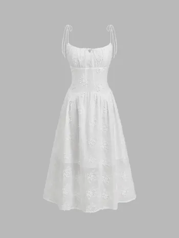 Baumwoll-Floral-Knoten-Maxikleid mit Rundausschnitt