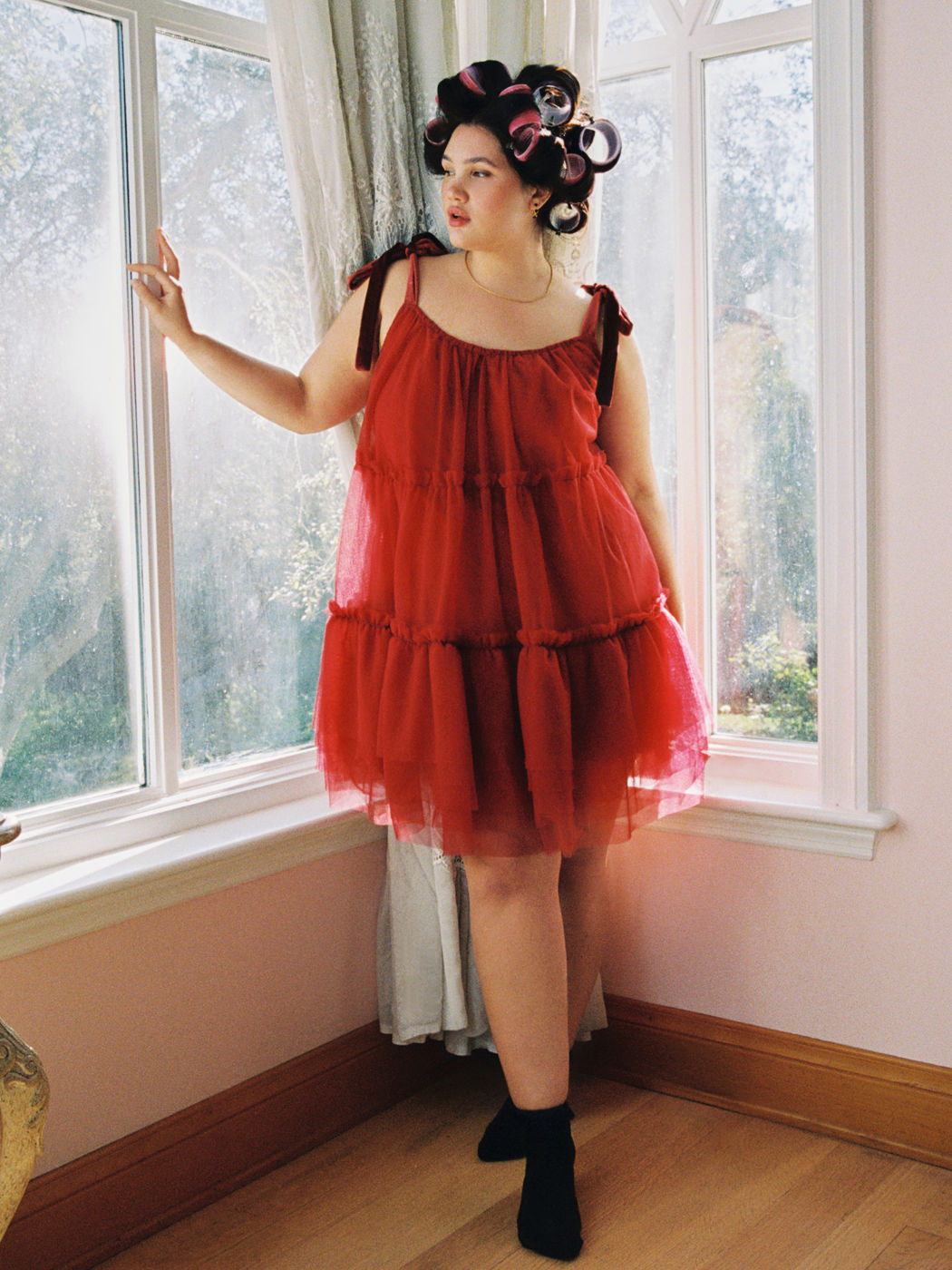 Mesh Knotted Tiered Mini Dress Curve & Plus