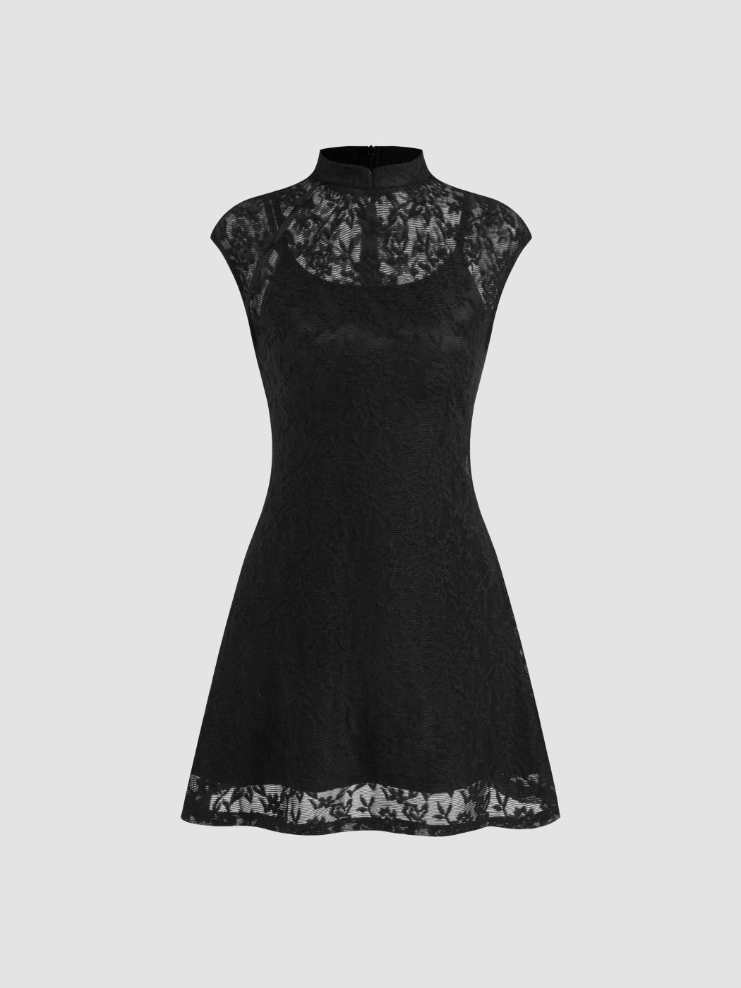 Stehkragen Blumenstick Mini Kleid mit Camisole