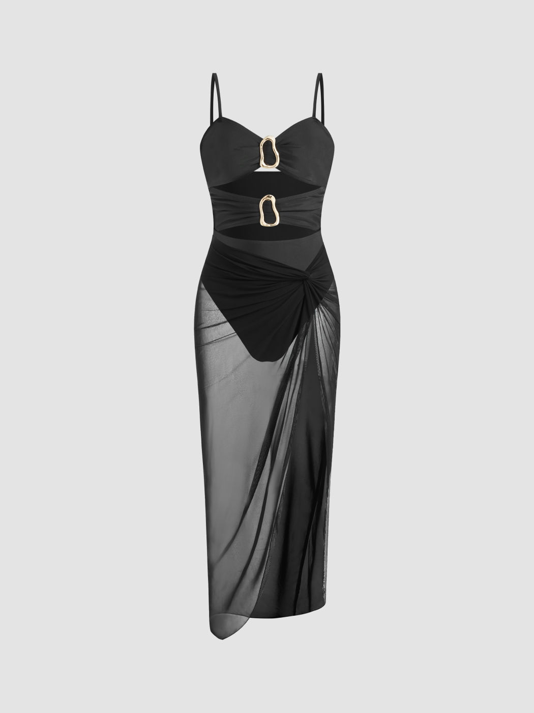 Shaping Sweetheart Cut Out O-ring One Piece Swimsuit With Sarong