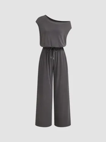 Asymmetrisch halsiges Reißverschluss-Overalls