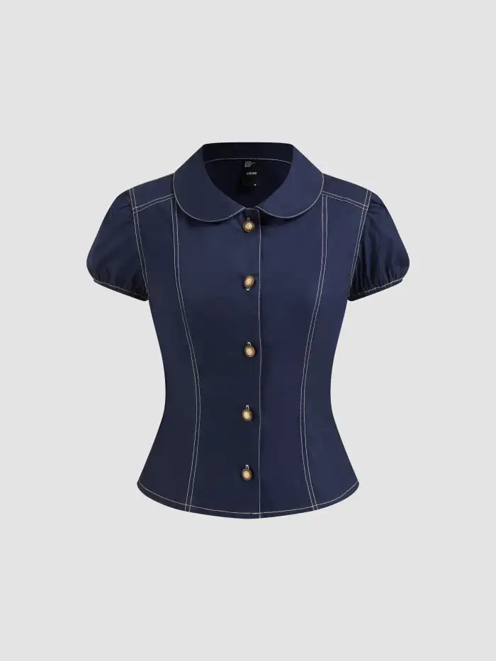 Mandarin Collar Ruched Split Top