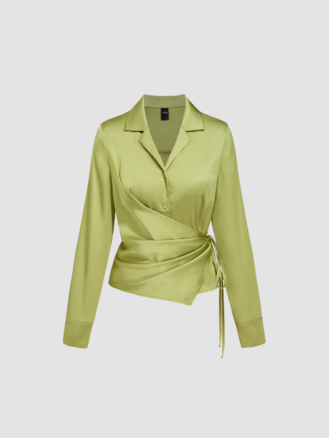 Notched Collar Ruched Knotted Shirt