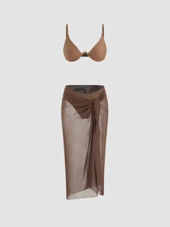 Set bikini sfrontato con scollo a V e ferretto con pareo