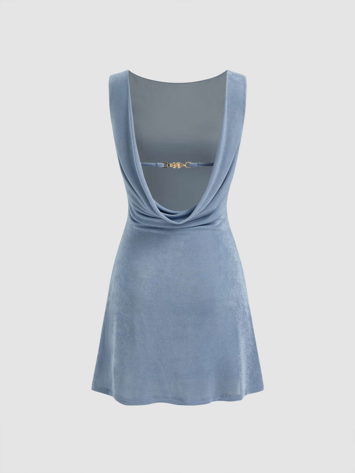 Boat Neck Backless Chain Detail Ruched Mini Dress