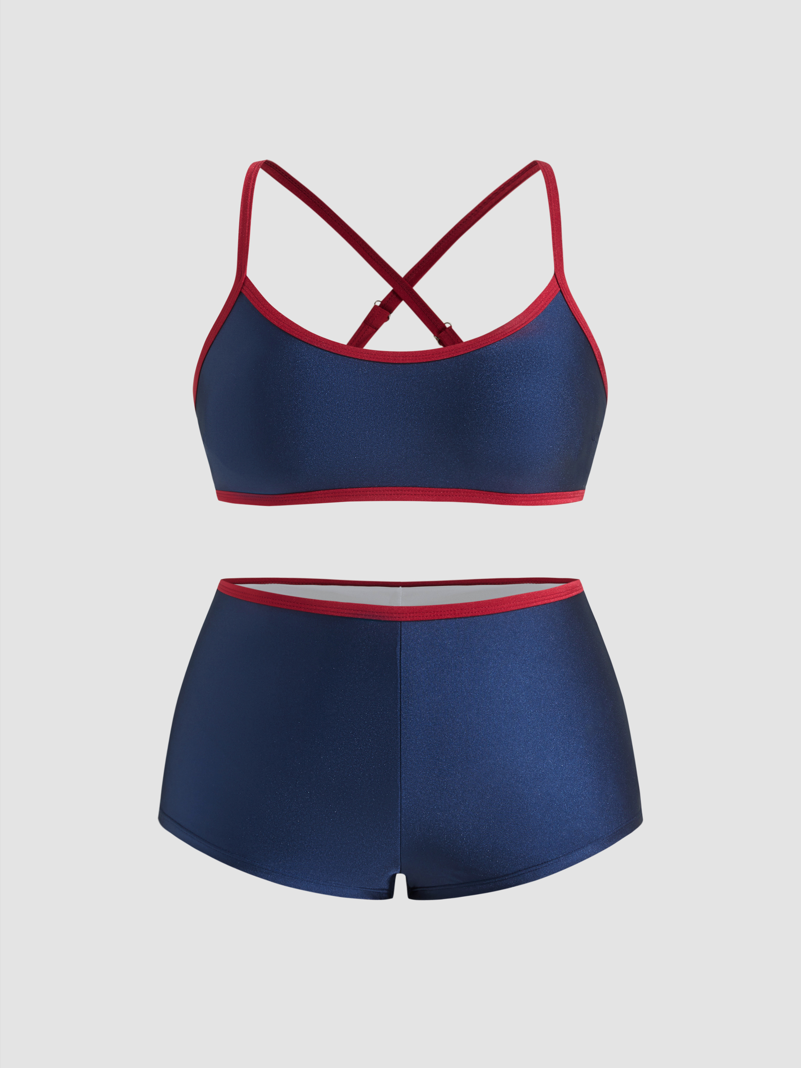 Knit Fabric Contrasting Binding Criss Cross Bracelet Full Coverage Bikini Set Curve & Plus For Vacation Swimming Pool