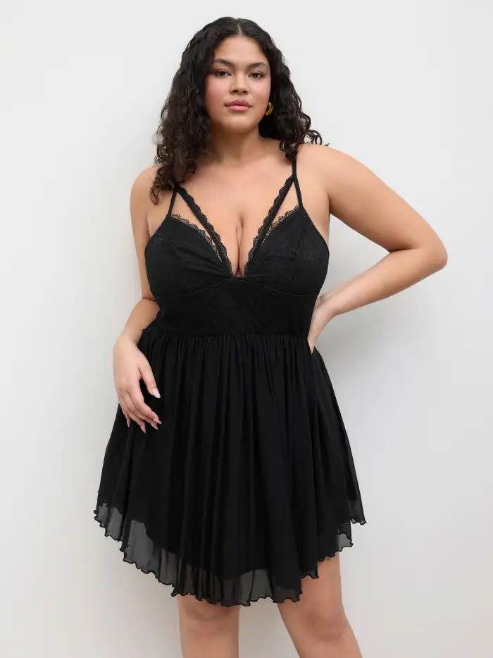 knee length dresses for ladies Rochelle Ruffled Sheer Lace Formal Mini Dress main image 0