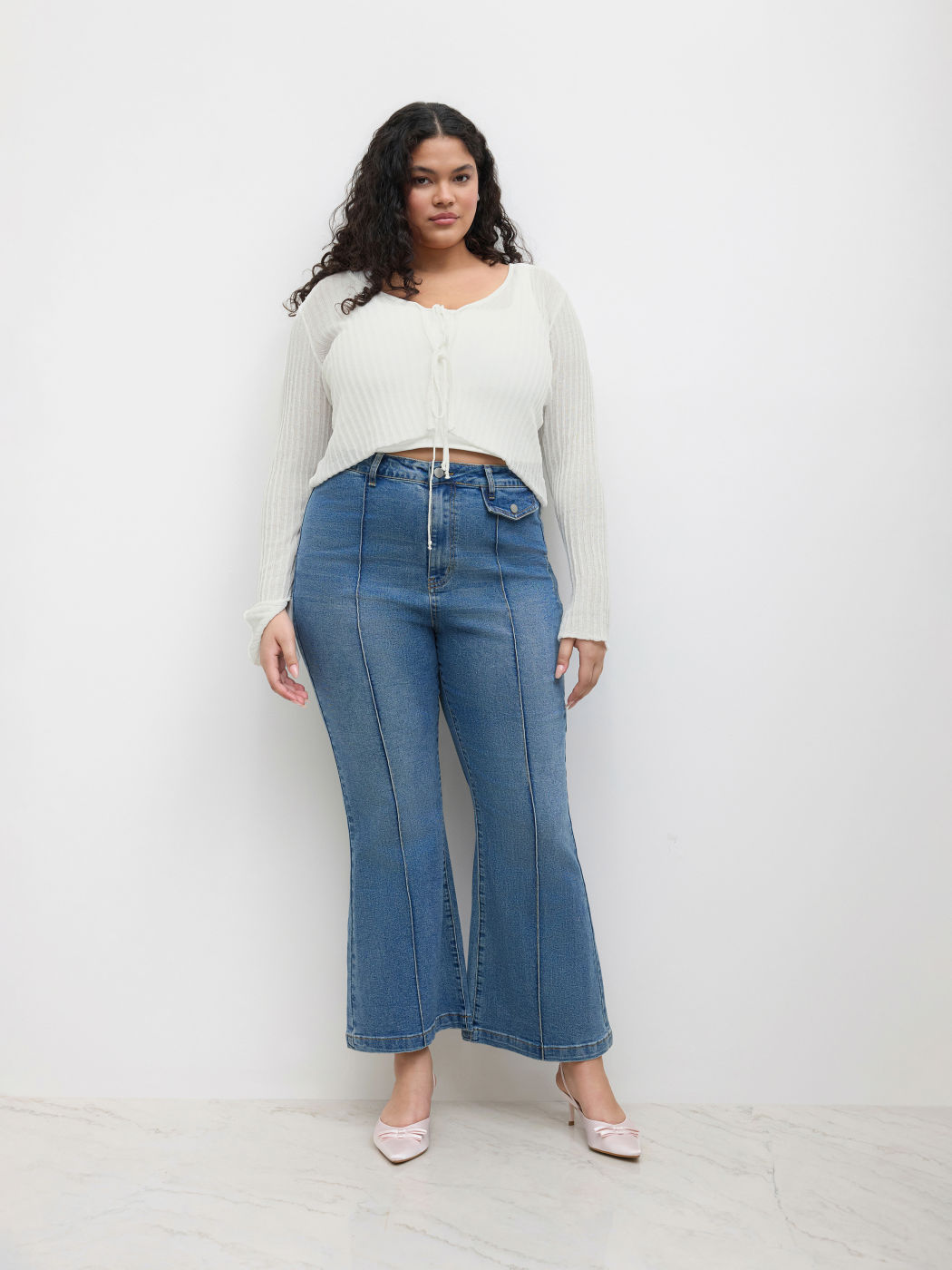 Denim Washed High Waist Flared Jeans Curve & Plus