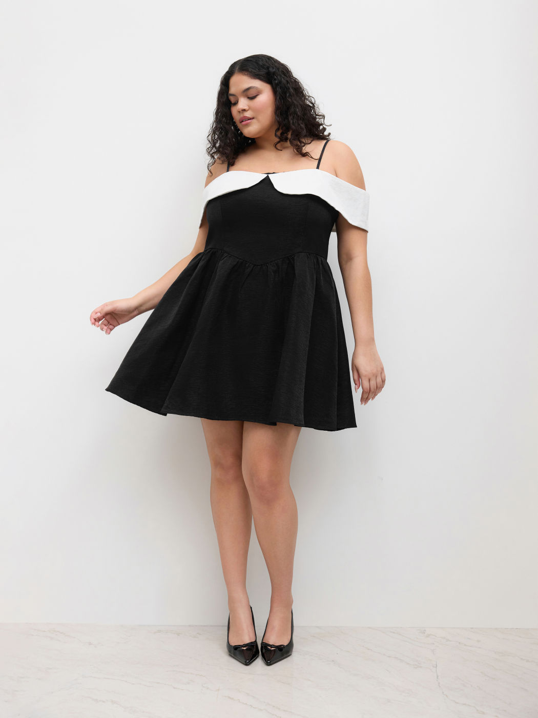 Square Neck Two Tone Ruffle Hem Mini Dress Curve & Plus