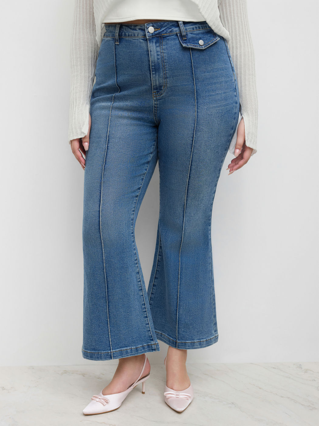 Denim Washed High Waist Flared Jeans Curve & Plus
