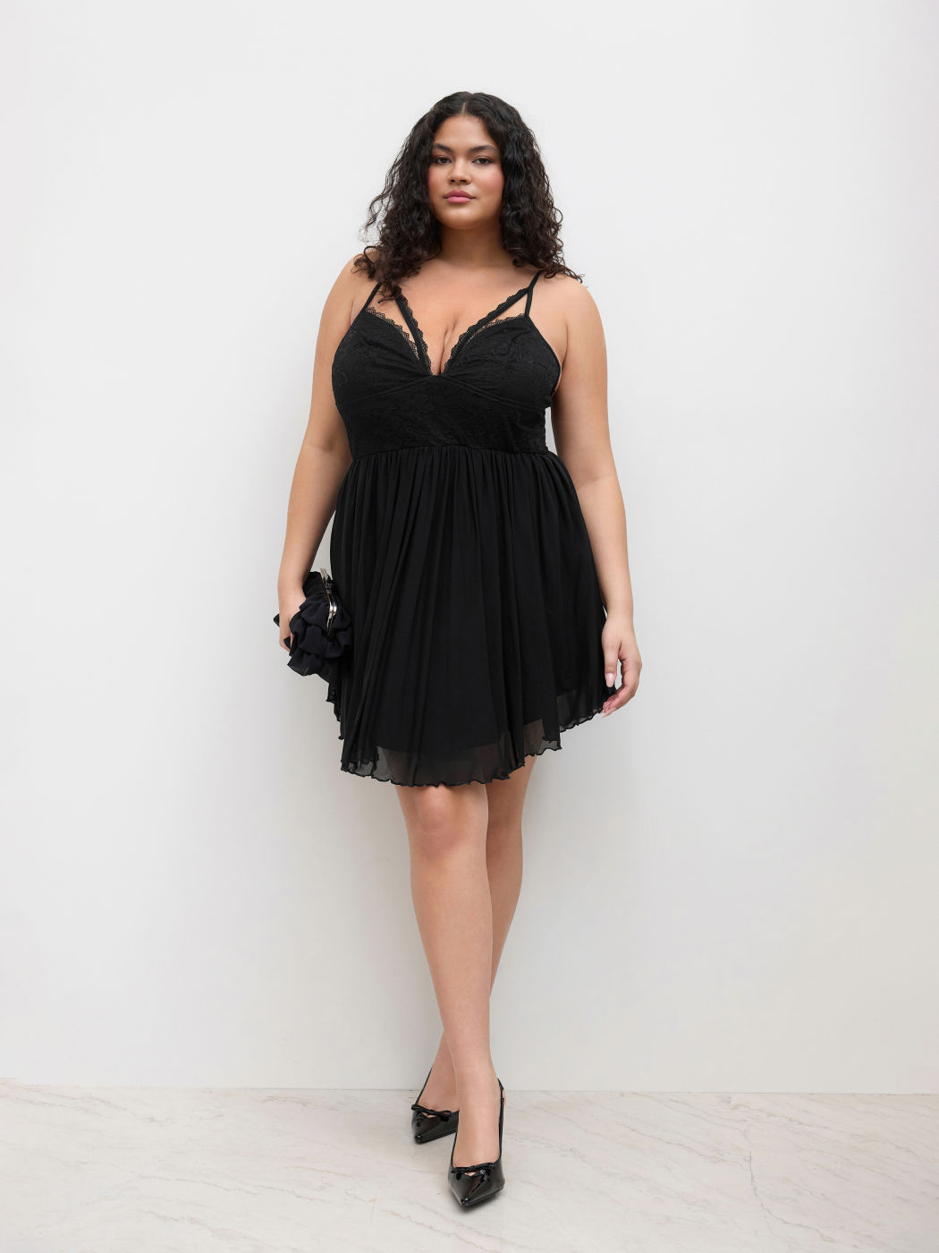 Lace Sheer Ruffle Mini Dress Curve & Plus