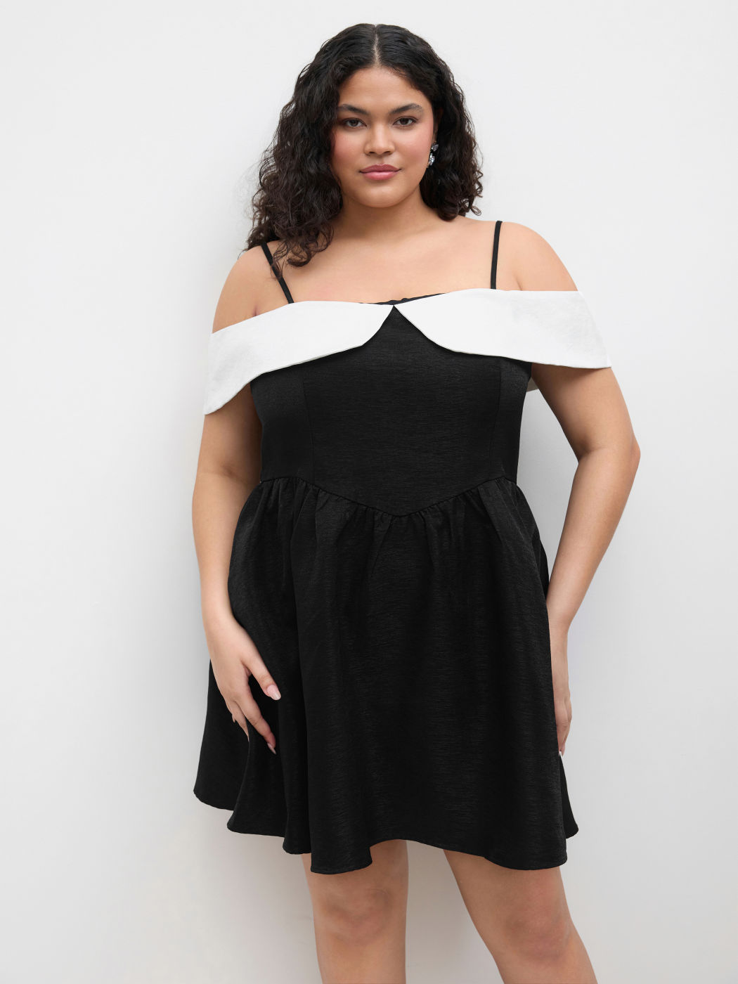 Square Neck Two Tone Ruffle Hem Mini Dress Curve & Plus