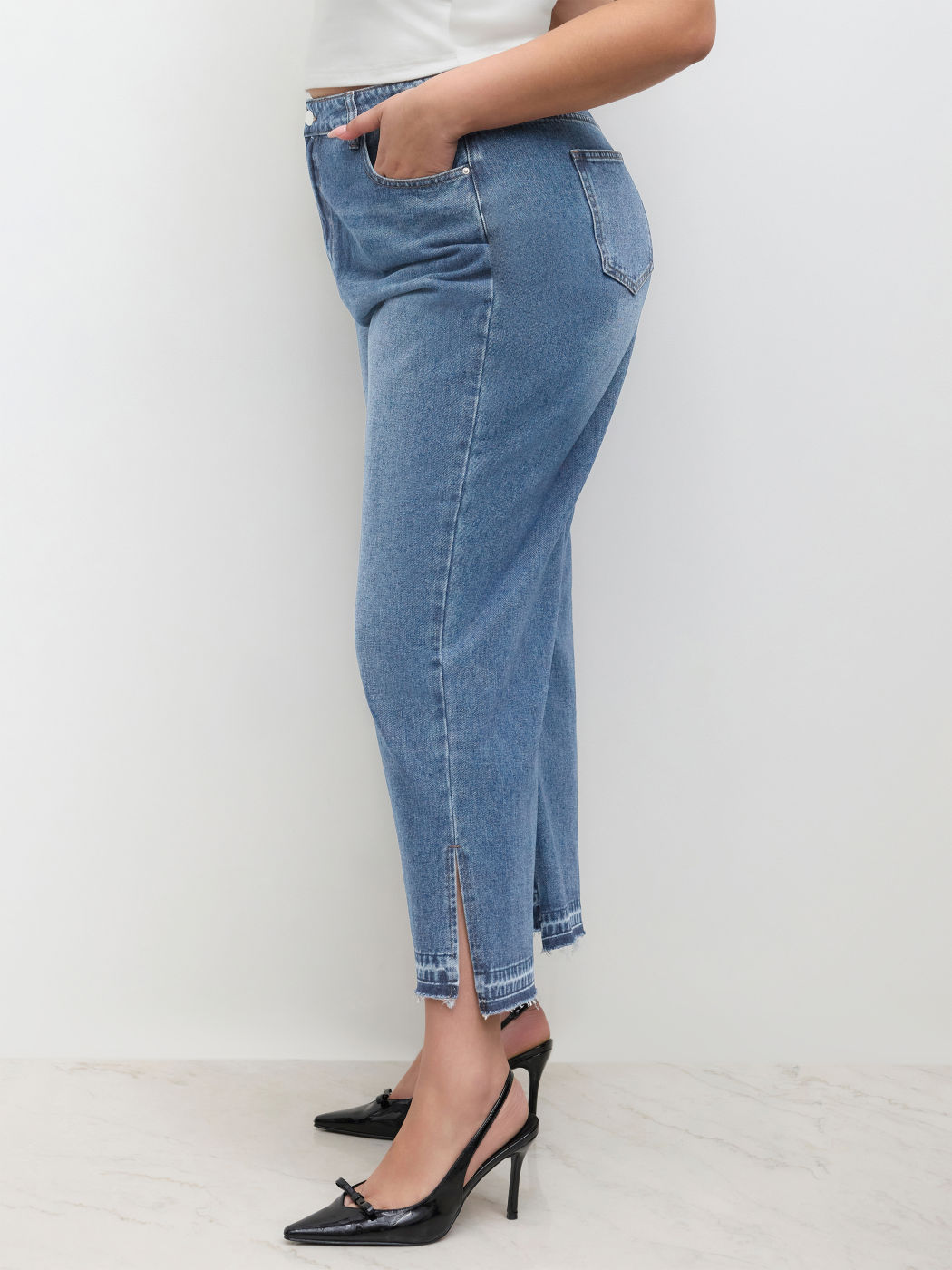 Cider Denim Mid Rise Split Pocket Straight Leg Jeans Kurve & Plus