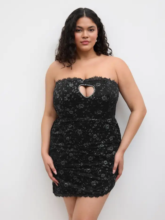 knee length dresses for ladies ELLIS LACE UP STRAPLESS MINI DRESS – AKIRA main image 0