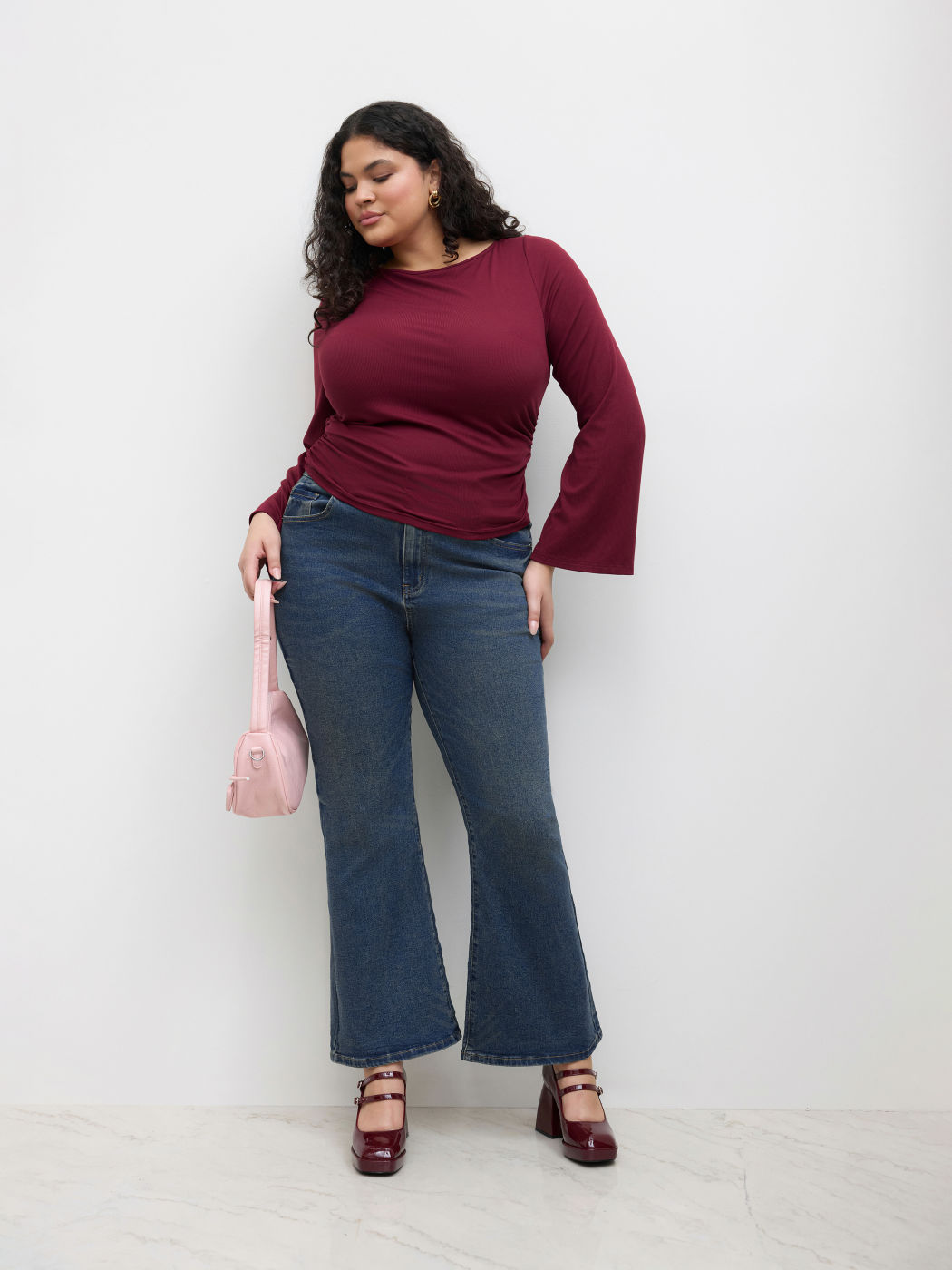 High Stretch Cider Denim Mid Rise Pocket Flared Jeans Curve & Plus