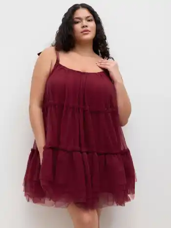 Mesh Knotted Tiered Mini Dress Curve & Plus