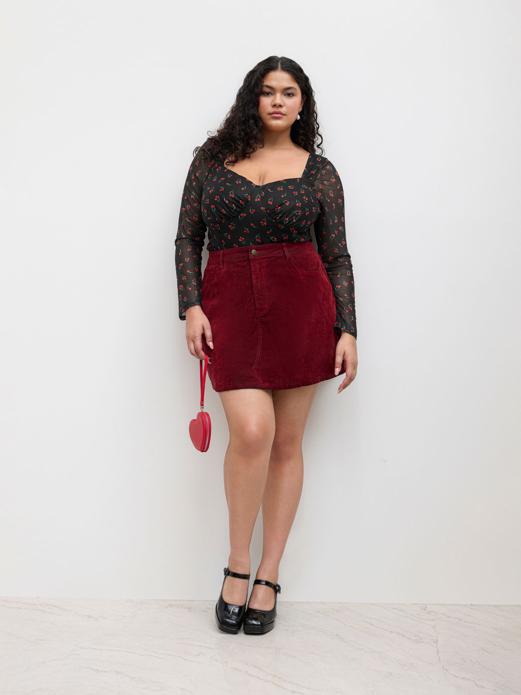 Floral Mesh Sweetheart Crop Top Kurve & Plus
