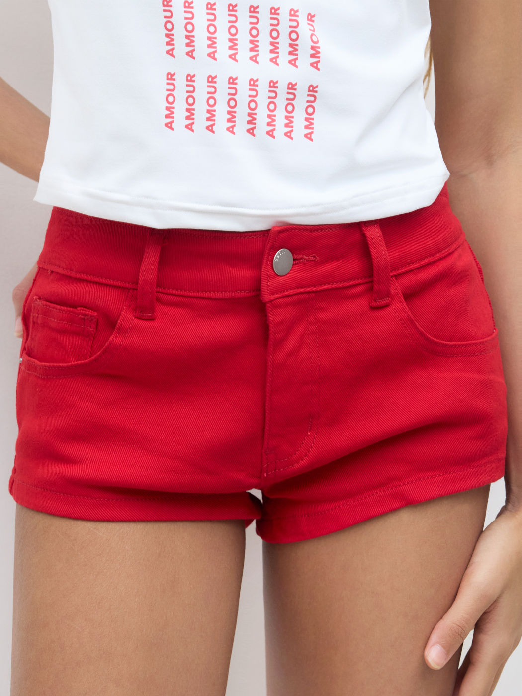 Denim Mid Rise Solid Pocket Micro Shorts