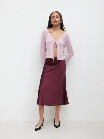 Satin Solid Ruffle Maxi Skirt
