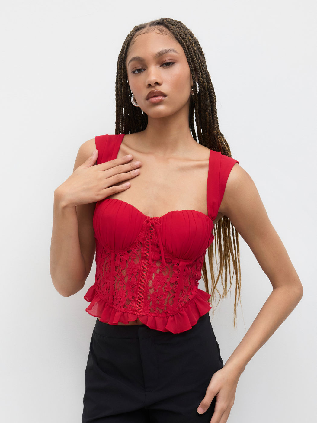 Spitzen Schleife Rüschen Korsett Crop Top