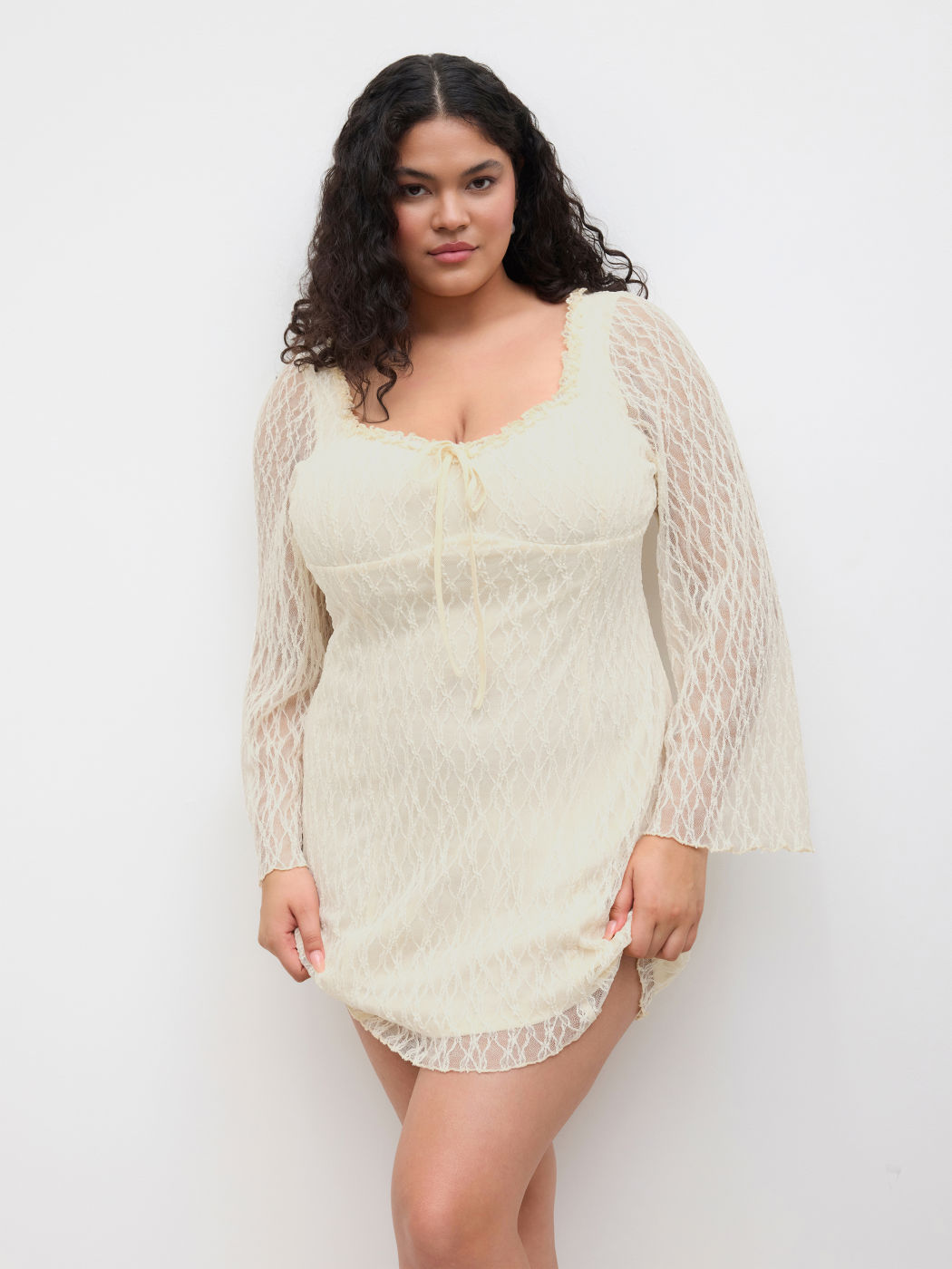Square Neck Knotted Lace Mini Dress Curve & Plus
