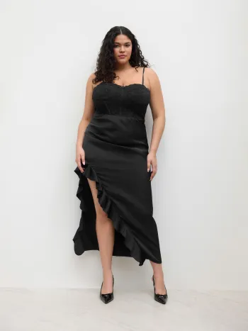 Mesh Mesh Cowl Neck Solid Sequin Ruffle Hem Maxi Dress Curve & Plus For Party/Clubbing