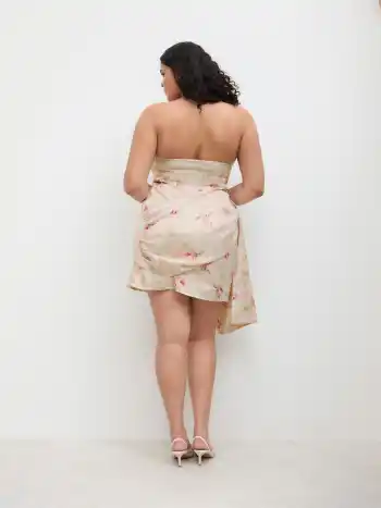 Satin Blumen Draped Bandeau Minikleid Kurve & Plus