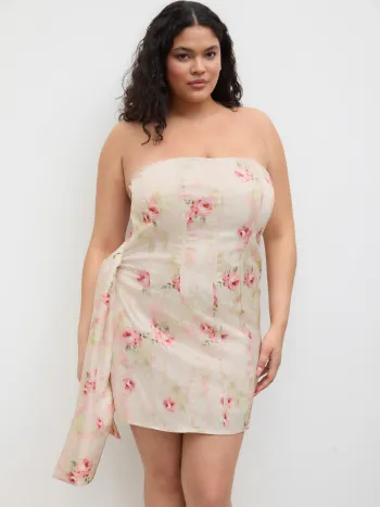 Satin Blumen Draped Bandeau Minikleid Kurve & Plus
