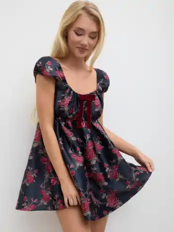 Mini abito con fiocco in jacquard rosa