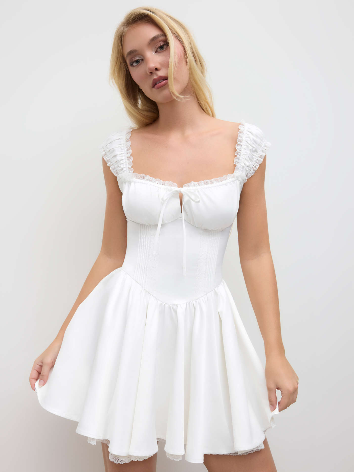 Sweetheart Lettuce Trim Ruffle Knotted Mini Dress