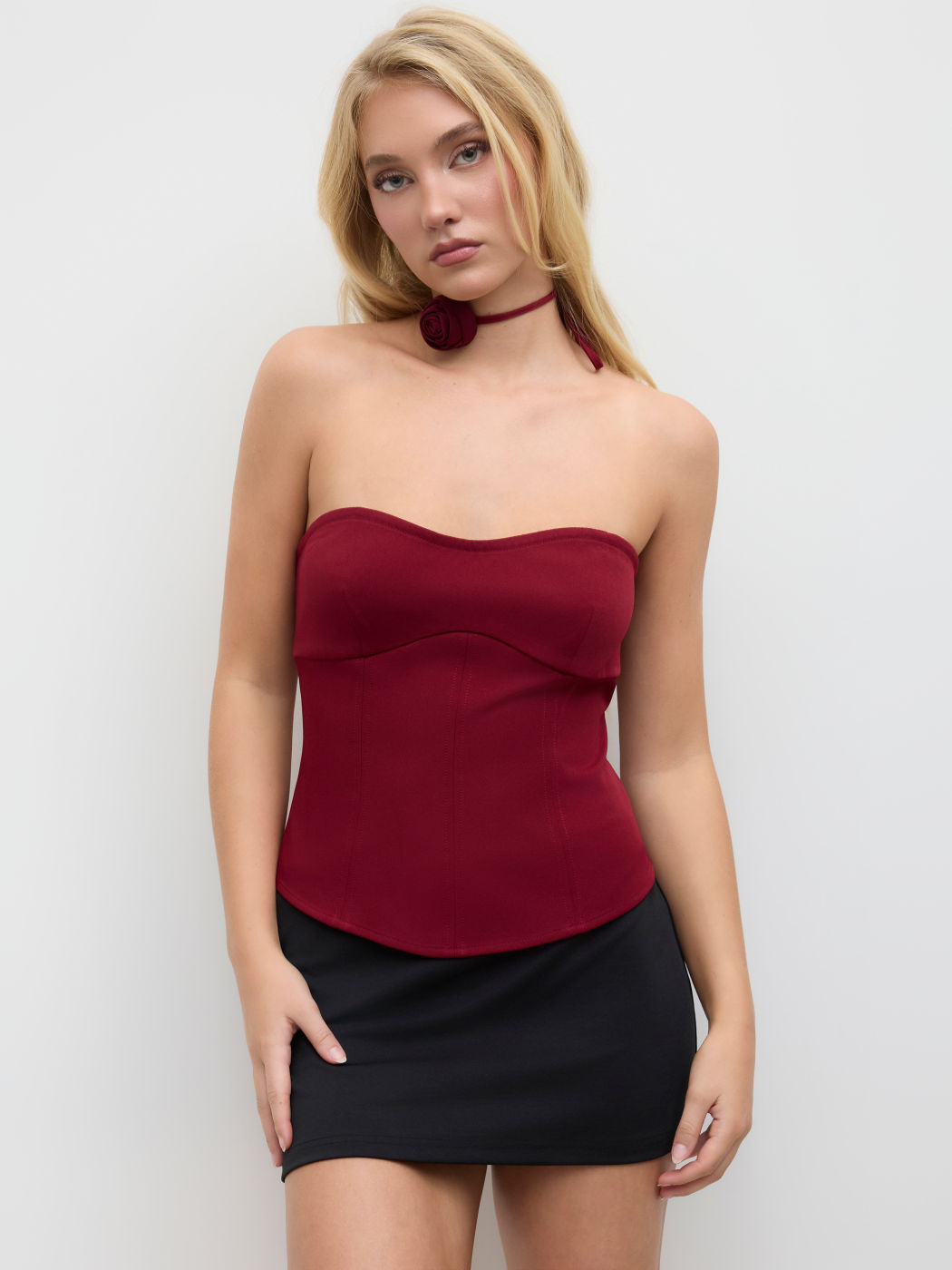 Lace Up Bandeau Top With Rosette Scarf
