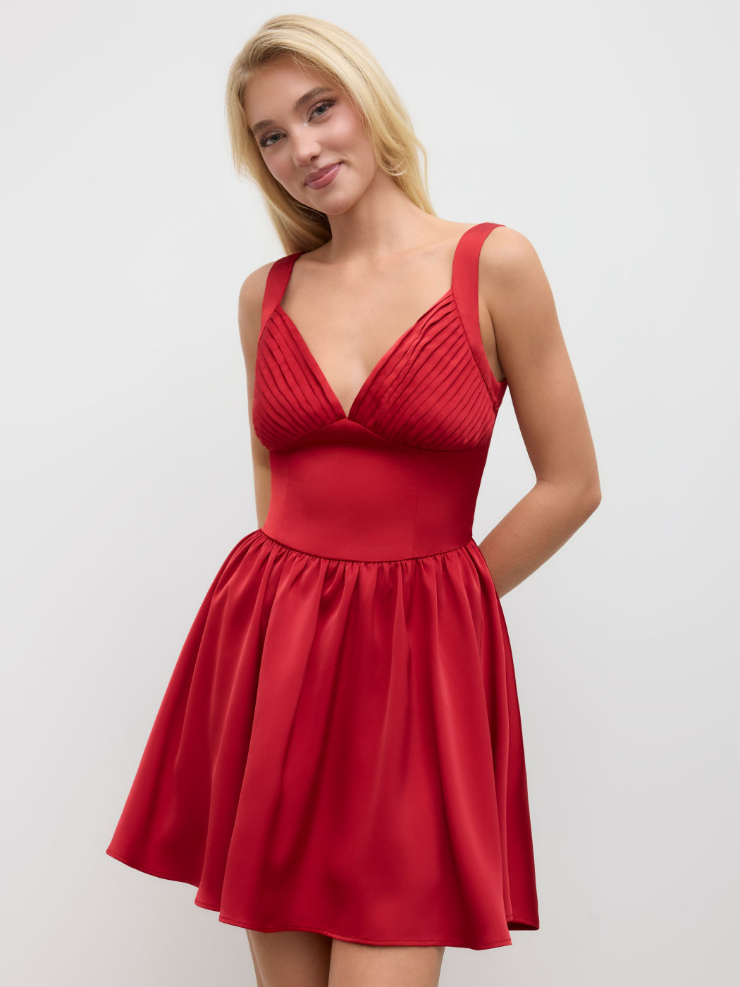 Satin V-neck Ruffle Mini Dress