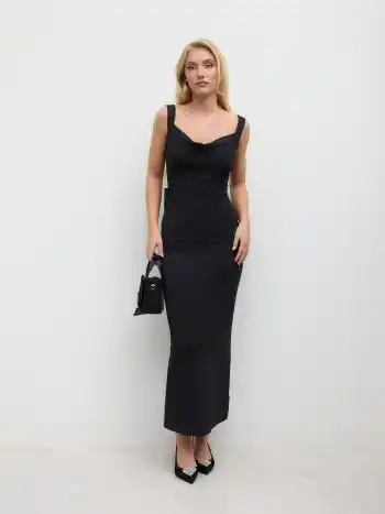 Cowl Neck Bowknot Rückenfreies Maxikleid