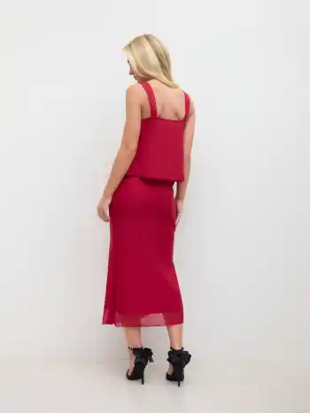 Mesh-Spitze Schleife Cami Top & Mid Rise Rüsche Maxirock Set