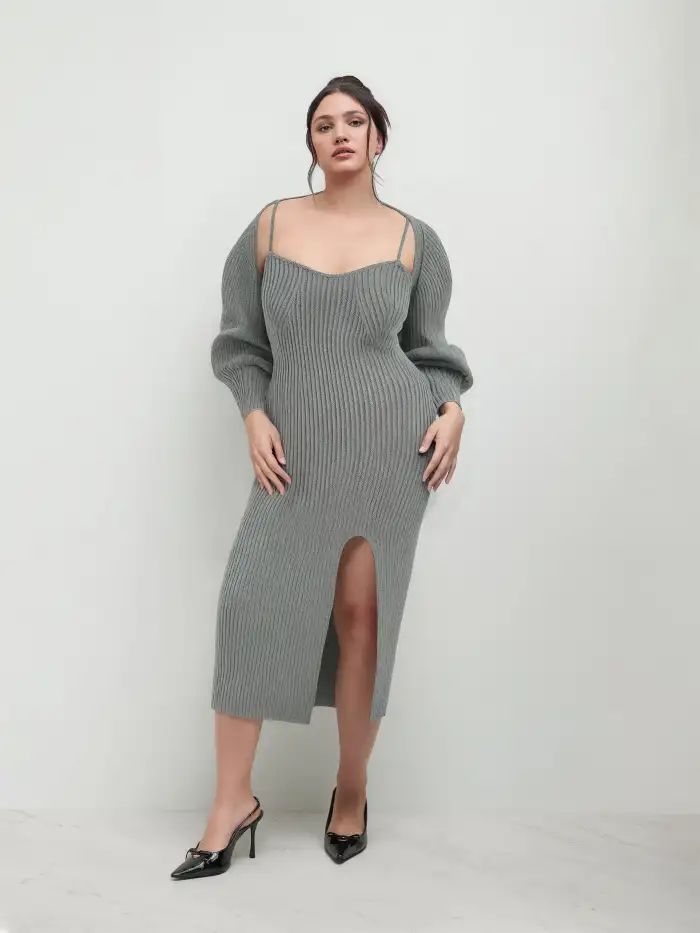 midi plus size homecoming dress Plus Size Glitter Midi Wedding Guest Dress ̈C Short Sleeve & Pleated main image 0