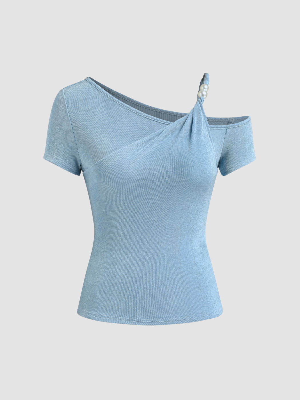 Asymmetrical Neck Pearl Twist Top
