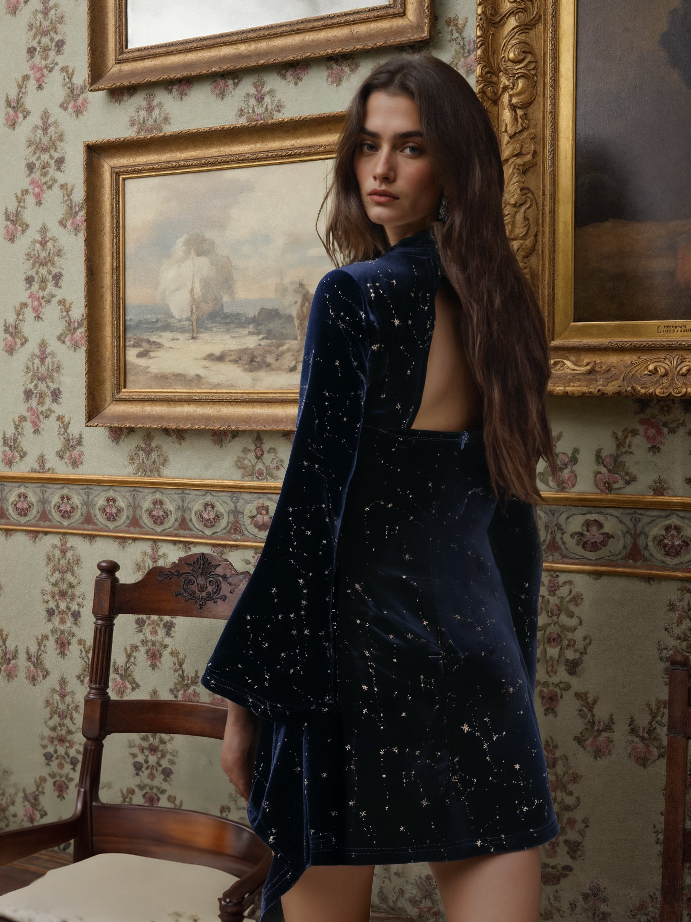 Velvet Velvet Star Pattern Bell Sleeve Crop Top For Date