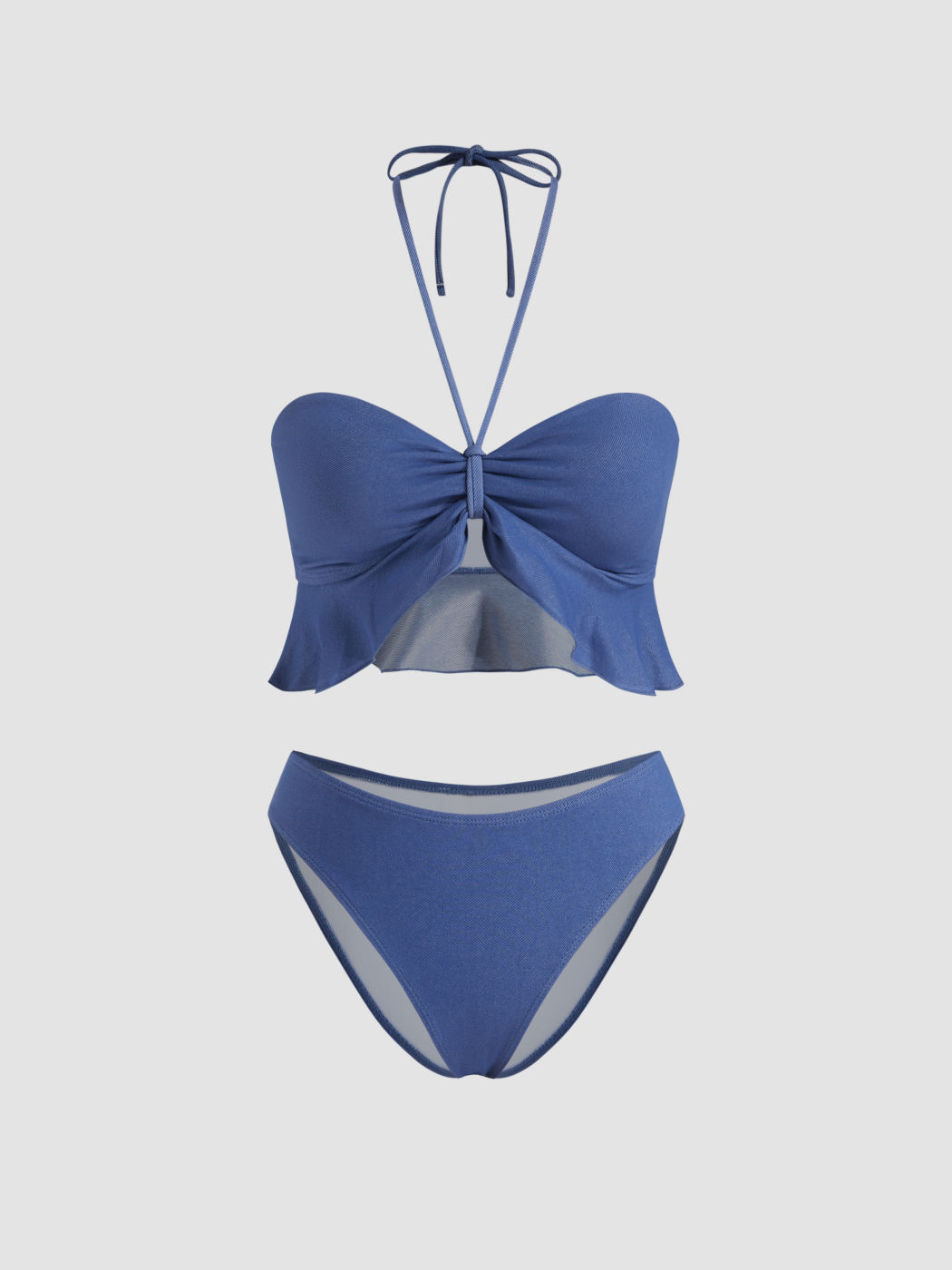 Two Way Halter Neckline Ruffle Hem Cheeky Bikini Set