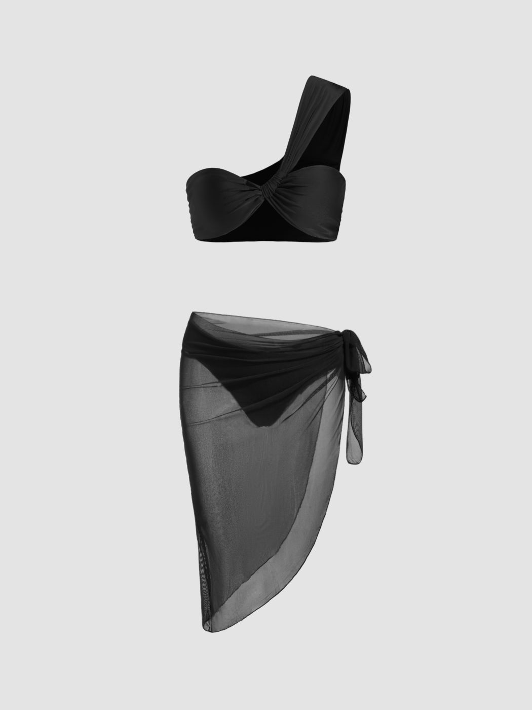 Asymmetrical Neck Twist Bracelet Cheeky Bikini Set With Sarong
