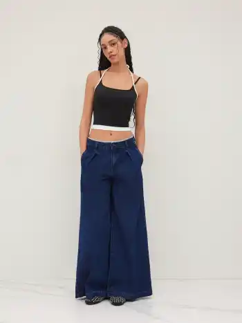 Denim Low Rise Spitzenbesatz Baggy Jeans